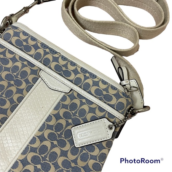 Coach Vintage Denim And White Patent Leather Swingback Crossbody In Mini C Print - Picture 5 of 7